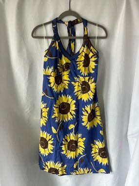 Women’s BODEN 100% Cotton Sunflower Halter Midi Dress